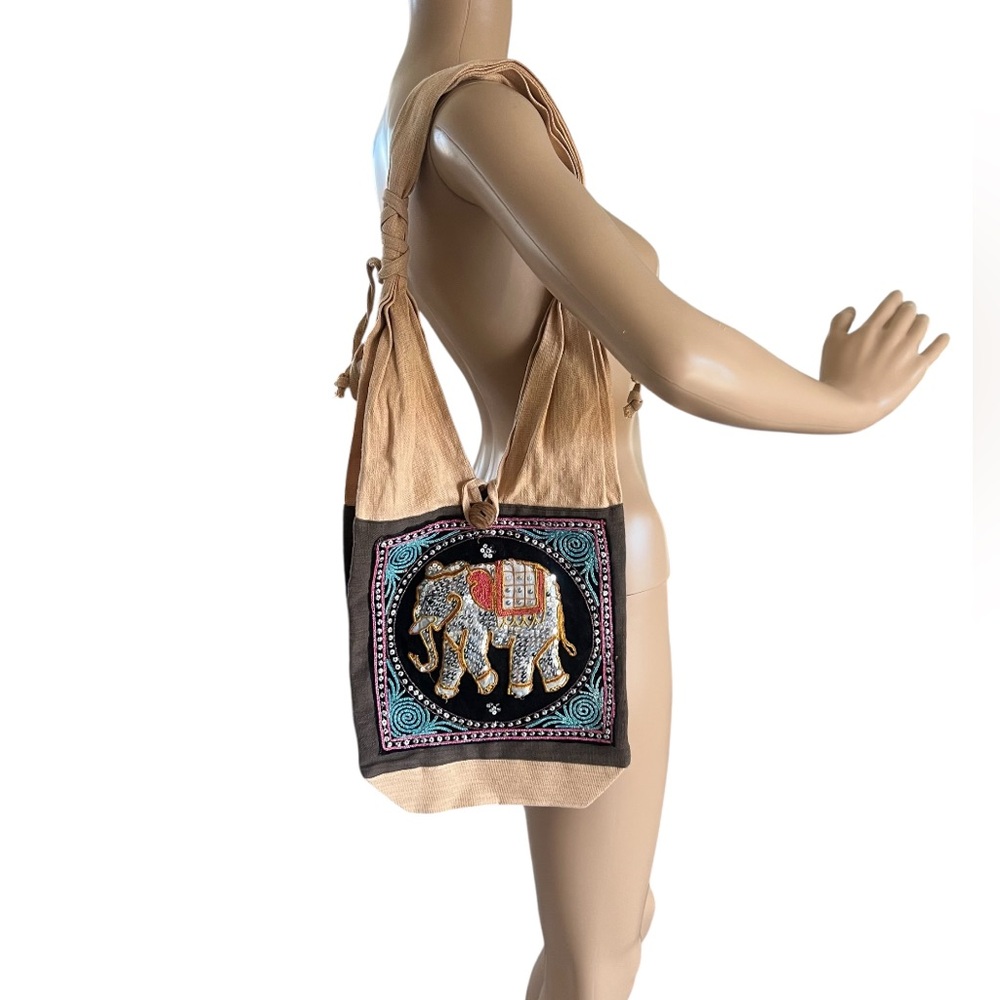Sequin Cloth Shoulder Bag Hand Stitched Elephant